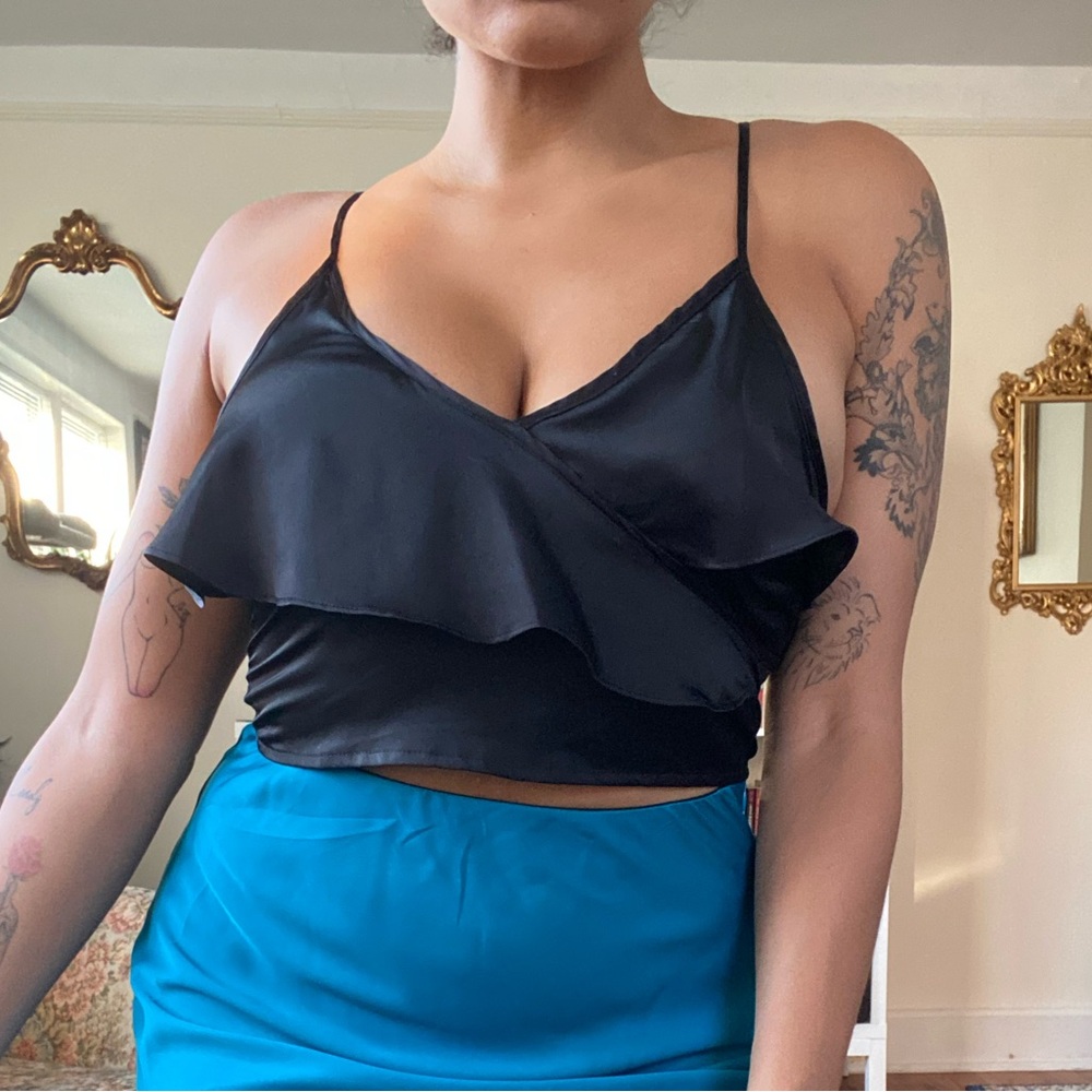 Rehab Satin Ruffle Detail Crop Top